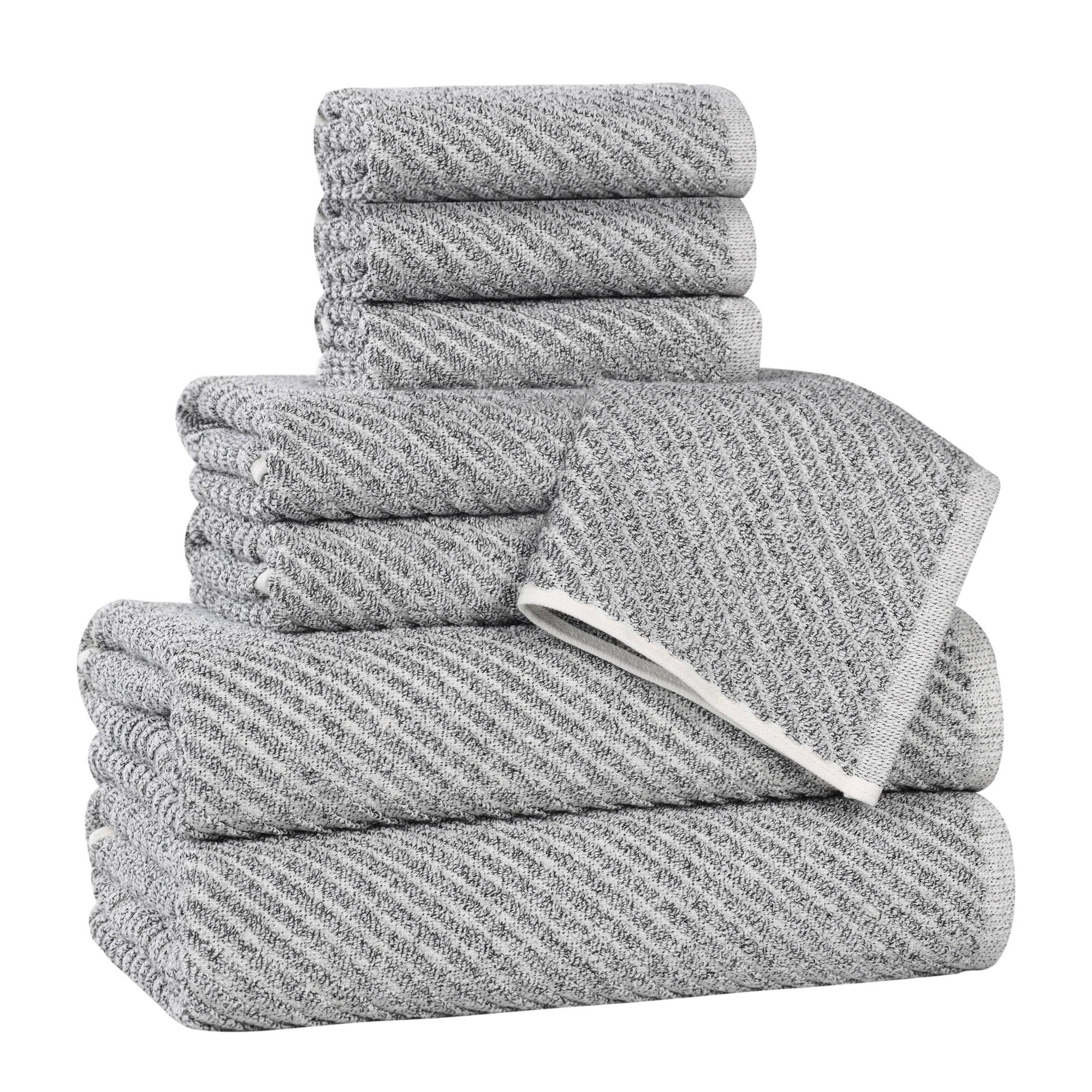 Cotton Viscose Blend 8-Piece Towel Set Ultra Soft, Highly Absorbent, Quick Dry Bath Towel Set, Charcoal - Blue Nile Mills