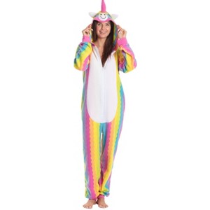 Just Love Womens One Unicorn Rainbow Adult Bodysuit Hooded Pajamas - 1 of 4
