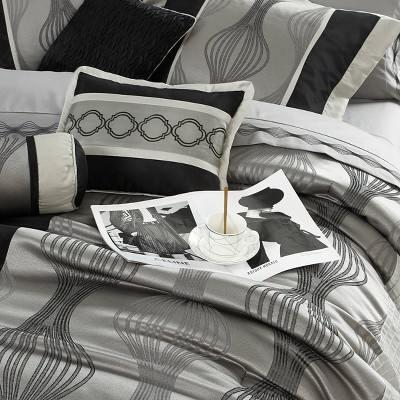 Queen Black and Silver Microfiber 7-Piece Comforter Set