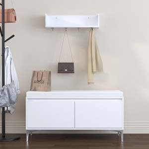 Vynxaria Modern Wall-Mounted Entryway Shelf & Storage Bench Set - White Finish with Hooks and Cushion - 1 of 4