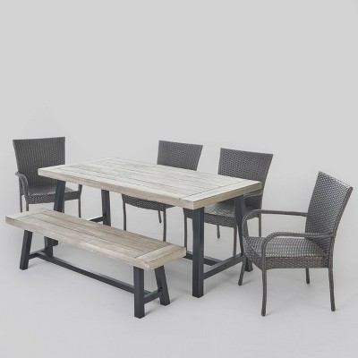 Cooper 6pc Wicker and Acacia Wood Dining Set - Gray - Christopher Knight Home