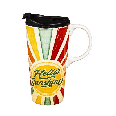 Evergreen Ceramic Travel Cup, 17 OZ. ,w/box, Hello Sunshine