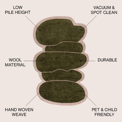 Whimsical Green and Pink Handwoven Wool Kids Rug