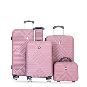 Gulches 4-piece ABS lightweight suitcase, 14 inch makeup box, aircraft wheels (14/20/24/28) PINK - 1 of 4