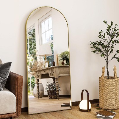 56"x21"Full Length Mirror Arch Floor Mirrors with Aluminum Alloy Frame Free-Standing Wall Mounted