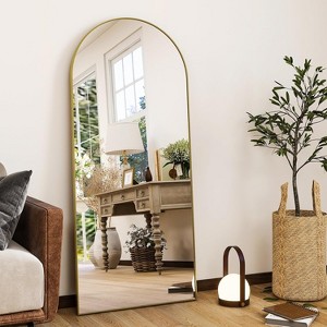 56"x21"Full Length Mirror Arch Floor Mirrors with Aluminum Alloy Frame Free-Standing Wall Mounted - 1 of 4