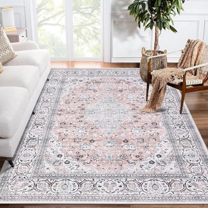 Large Living Room Rug Vintage Medallion Area Rug Washable Area Rug Easy Cleaning Stain Resistant Indoor Carpet with Non-Slip Backing - 1 of 4