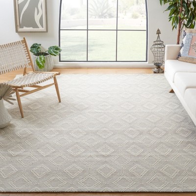 Ivory Geometric Handwoven Wool Square Area Rug