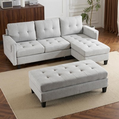 Whisen 83" L-shaped Sofa Sectional Couch Sofa Bed with USB Ports, Ottoman and Reversible Chaise Lounge