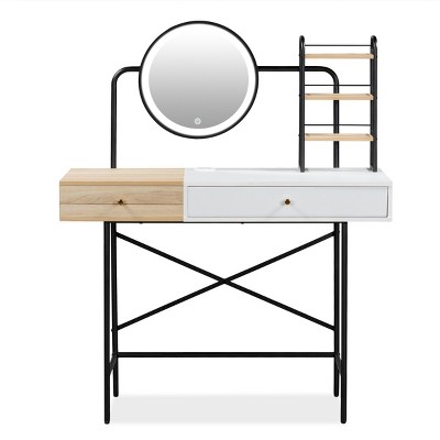 AZL1 Life Concept Dressers Makeup Vanity Desk with 3-Mode Lighted Mirror Wireless Charging Station for Bedroom, White, 40.55"*18.89"*50.4"