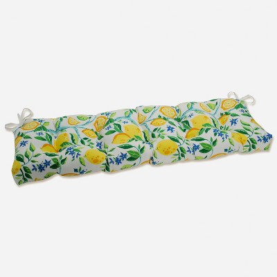 56" x 18" Outdoor/Indoor Tufted Bench/Swing Cushion Lemon Tree Yellow - Pillow Perfect: Weather & Fade-Resistant Patio Accessory