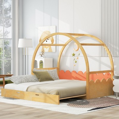 Twin To King Size Stretchable Wood Bed Frame, Daybed With Vaulted Roof ...