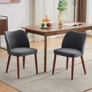 Dining Chair Set of 2, Linen Upholstered Dining Chair with Wood Legs,Wooden Kitchen Chair, Chairs with Cushions for Dining Room, Living Room - 1 of 4