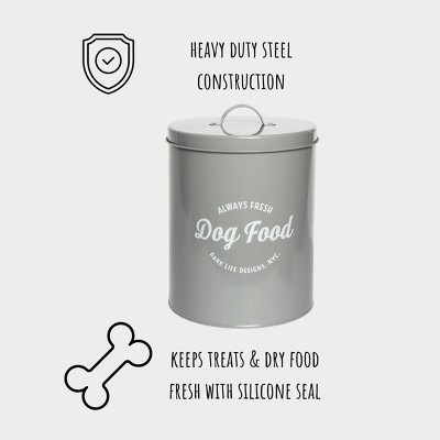 Gray Metal Airtight Dog Food Storage Canister