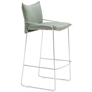 Poly Linen Barstool 40.4"H, Green Seat & Chrome Steel Frame With Armrests by Zuo Modern - 1 of 4