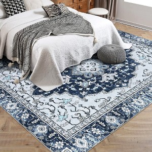 Garvee Washable Vintage Floral Area Rug- Non-Slip Print, Non-Shedding, Soft Foldable Carpets,Blue - 1 of 4
