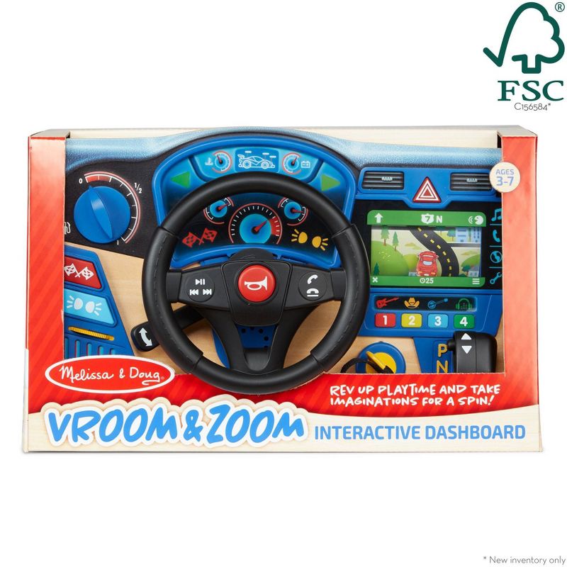Melissa &#38; Doug Vroom &#38; Zoom Interactive Wooden Dashboard Steering Wheel Pretend Play Driving Toy, 4 of 11