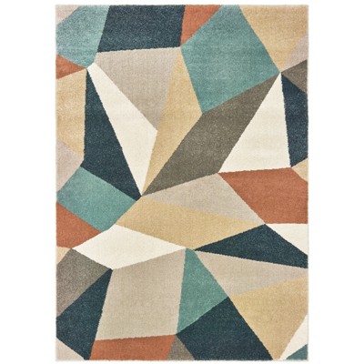 Oriental Weavers Carson Collection Fabric Blue/Orange Geometric Pattern- Living Room, Bedroom, Home Office Area Rug, 7'10" X 10'