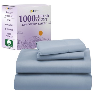 Luxury 1000 Thread Count Bed Sheets Set - 100% Cotton Sateen - Soft, Thick & Deep Pocket by California Design Den
