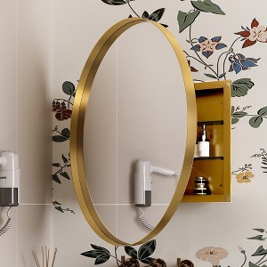 Wooakway 31.5"H Recessed Metal Medicine Cabinet Round Wall Cabinet Bathroom Storage Cabinet with 2 Adjustable Shelves - 1 of 4