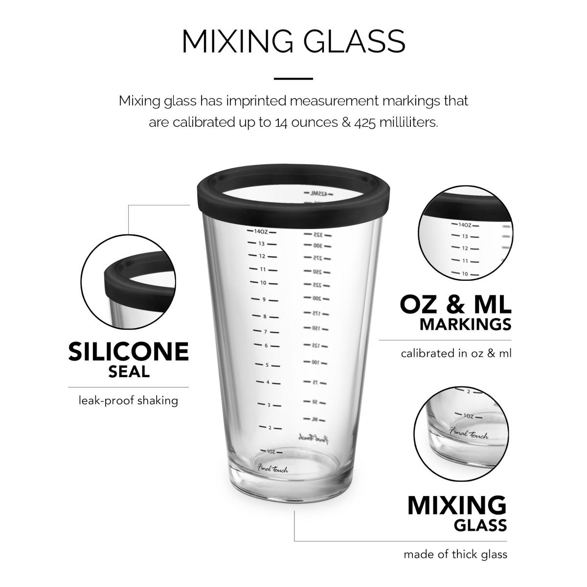 Final Touch Double-Wall Boston Shaker Set - Stainless Steel Mixing Glass with Silicone Seal - BPA-Free, Compact Storage - Leak-Proof Design - thumbnail 5