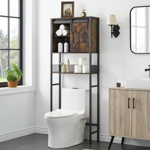 Farmhouse Style Over Toilet Storage Cabinet with Sliding Door and Adjustable Shelf, Rustic Brown Bathroom Organizer, Space-Saving - 1 of 4