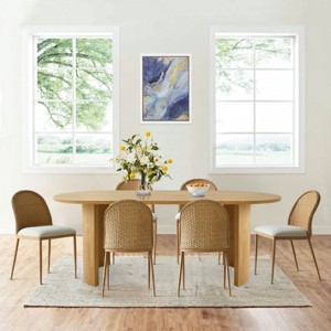 Modern Oval Dining Set for 6 - Upholstered Rattan Back Dining Chairs with 79" Table for Dining Room Kitchen-Tanpinhause - 1 of 4