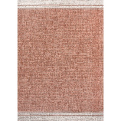 Salmon and Cream Synthetic Reversible Indoor/Outdoor Rug 3x5