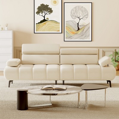 86" Futon Sofa Bed – 3-Seater Faux Leather Couch with Adjustable Backrest and Headrest, Convertible Loveseat for Living Room or Bedroom