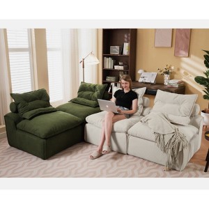 99'' Corduroy Modular No-Armrests DIY 4-Seater L-Shaped Sectional Sofas with Neck Pillow and Lumbar Pillow - 1 of 4