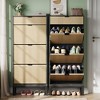 3-Drawer Shoe Cabinet - Farmhouse Fluted Design w/Metal Legs, Slim Entryway Organizer for Foyer/Hallway - 3 of 4