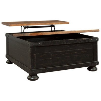 Valebeck Square Lift Top Cocktail Table Black/Brown - Signature Design by Ashley: Rustic Two-Tone, Pine Wood Veneer, 4-Leg Base