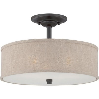 Cocoa Bronze 17" Indoor/Outdoor Drum Ceiling Light with Textured Shade