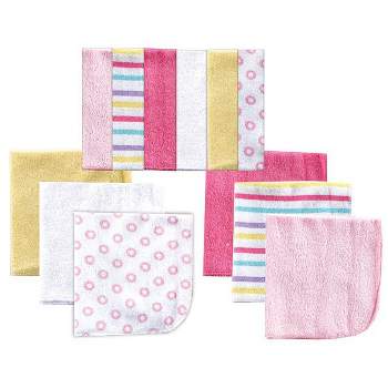 Luvable Friends Baby Girl Cotton Rich Washcloths, Pink Stripe, One Size