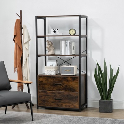 Industrial Bookcase with File Cabinet Drawers, 62.7 in Tall Bookshelf 4 Tier
