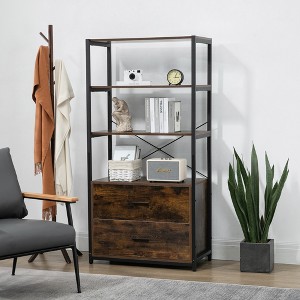 Industrial Bookcase with File Cabinet Drawers, 62.7 in Tall Bookshelf 4 Tier - 1 of 4
