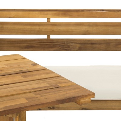 Teak Brown 2-Person Modern Outdoor Corner Lounge Set with Beige Cushions