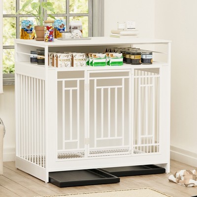 FURNIinspire Pet Crates And Houses Dog Crate Dogs Decorative Pet House For Large Medium Dogs, Indoor Double Door Dog Cage, White, 29.5"*43.3"43.3"