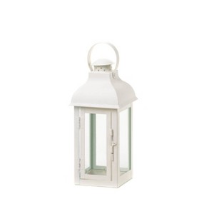 12.75" Iron Gable Outdoor Lantern White - Zingz & Thingz: Candle Spike, Indoor/Outdoor Use, Baked-On Paint Finish - 1 of 4