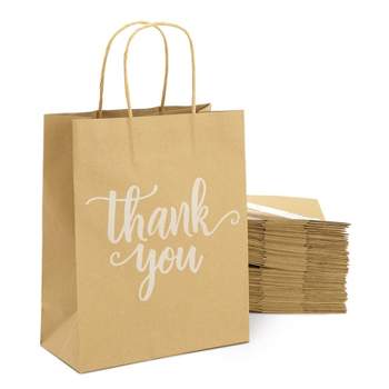 Sparkle and Bash 50 Pack Brown Medium Thank You Paper Gift Bags with Handles for Boutique, Small Business, Party Favors, 10x8x4 in