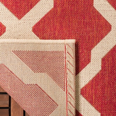 Square Red and Creme Synthetic Indoor/Outdoor Area Rug