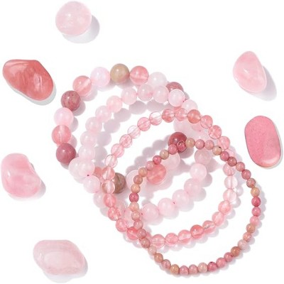 BRINJOY 4PCS Rose Quartz Crystal Bracelet Set - Healing Stone Jewelry for Anxiety Relief & Love Energy