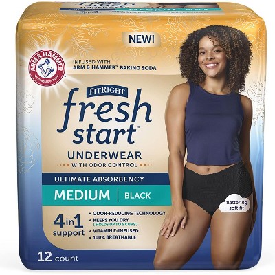Image of FitRight Fresh Start Incontinence & Postpartum Underwear for Women, Medium, Black, Ultimate Absorbency, Disposable with Odor-Control by ARM & HAMMER