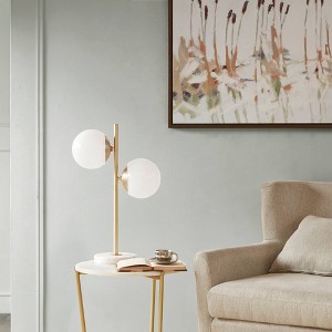 Ink+Ivy Holloway Table Lamp (Includes LED Light Bulb) White/Gold: Marble Base, Dual Sockets, Modern Design - 1 of 4