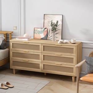 Rattan 6 Drawer Dresser for Bedroom, Dresser Chest of Drawers, Beside Table for Closet, Storage Organizer for Hallway Living Room Bedroom - 1 of 4