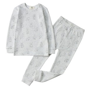 Owlivia Organic Cotton Baby Long Sleeve Pajama Sets, Toddler 2Pc Sleepwear - Grey Rabbits - 1 of 4