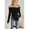 Womens Off Shoulder Asymmetric Sweater Tops Long Sleeve Rib Knit Tops Side Slit Bow Sweater Cute Dressy Tops - 4 of 4