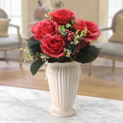 19" Red Artificial Rose Bundle with Green Leaves