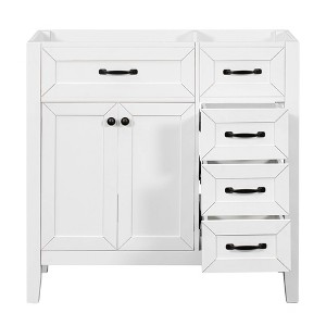 MAYEERTY 36" Bathroom Vanity without Sink Cabinet Base Solid Frame MDF Drawers White - 1 of 4