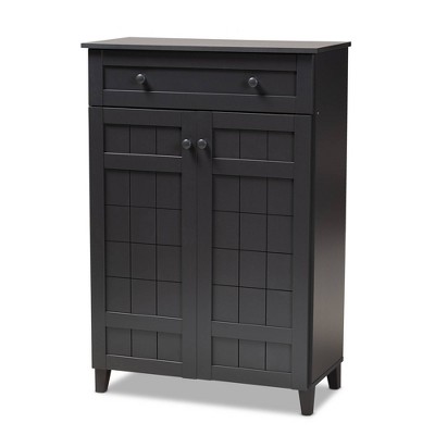 Baxton Studio Shelf Wood Shoe Storage Cabinet with Drawer Glidden Finished Black: MDF Entryway Organizer, Holds 15 Pairs